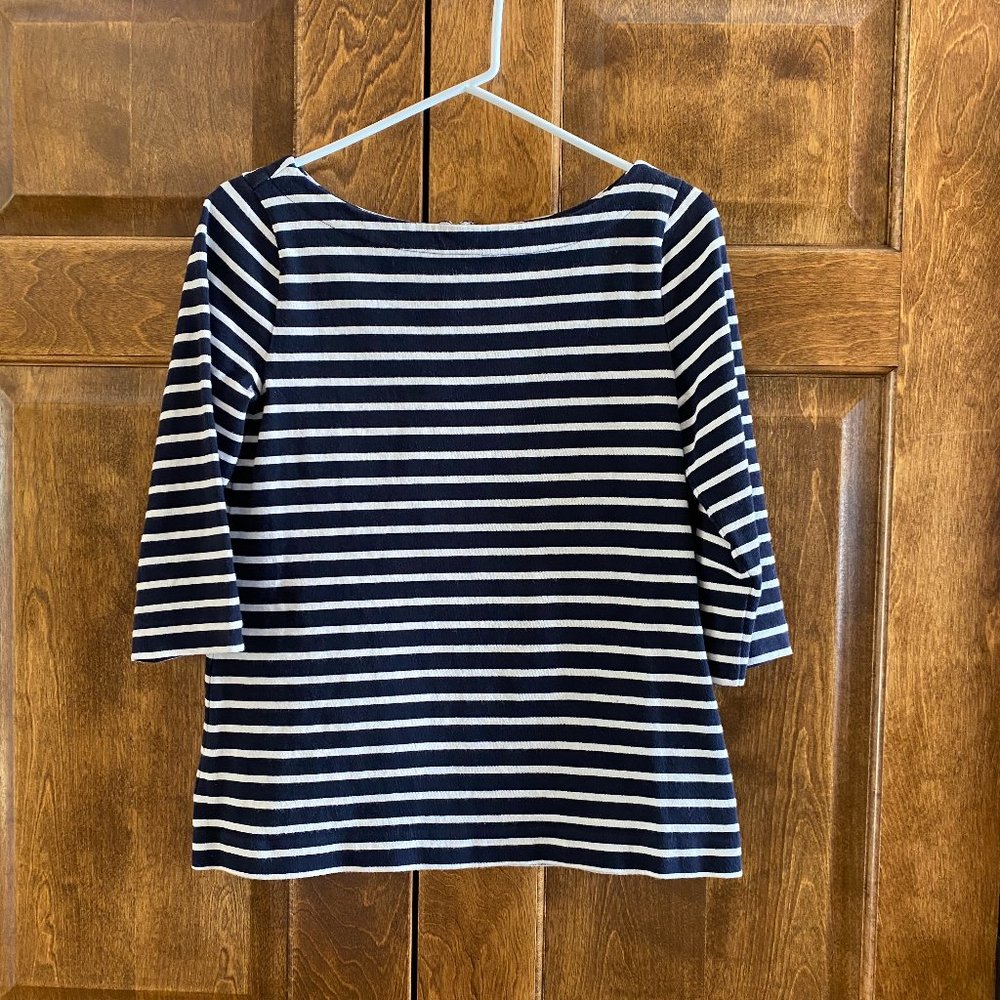 Ann Taylor Navy Blue and Off White Top - Women's XS
